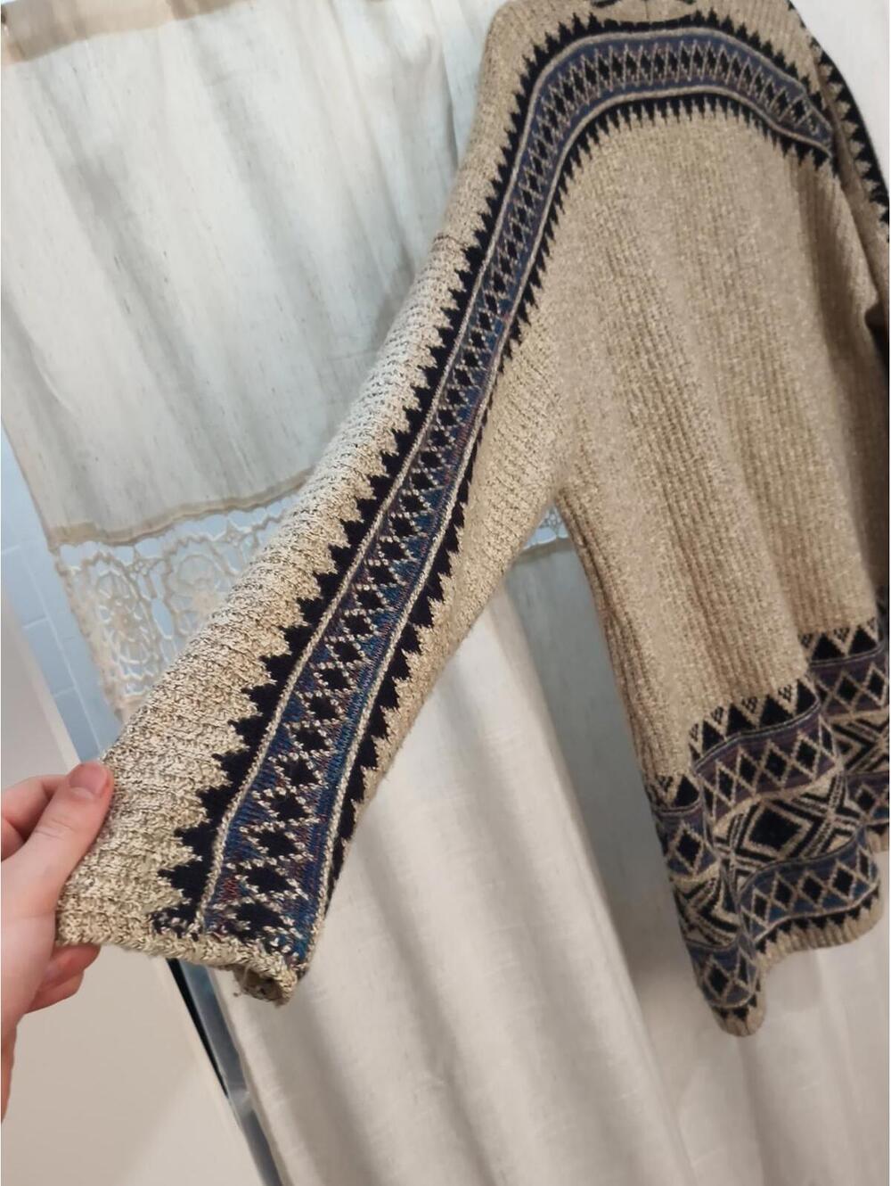 Lucky Brand Womens Boho Aztec Sz 2XL Beige Knit Cardigan Sweater Pockets - Picture 8 of 9